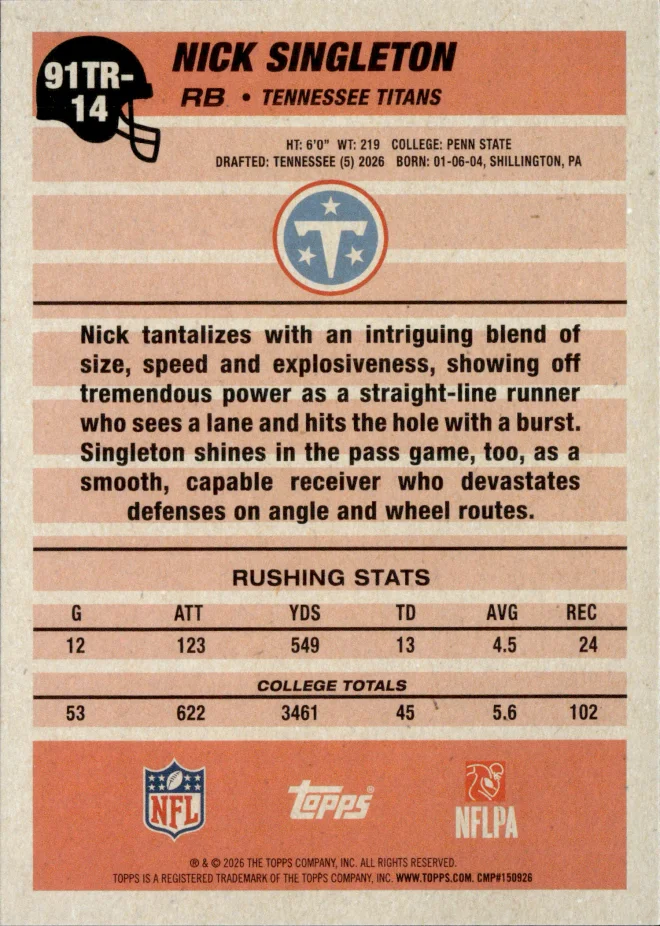Nick Singleton card back