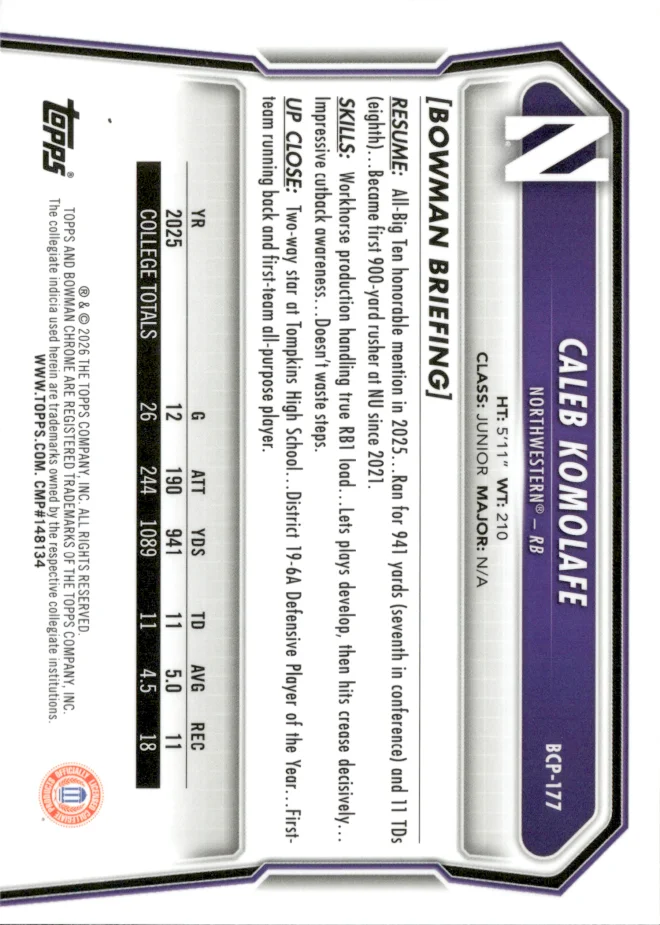Caleb Komolafe card back