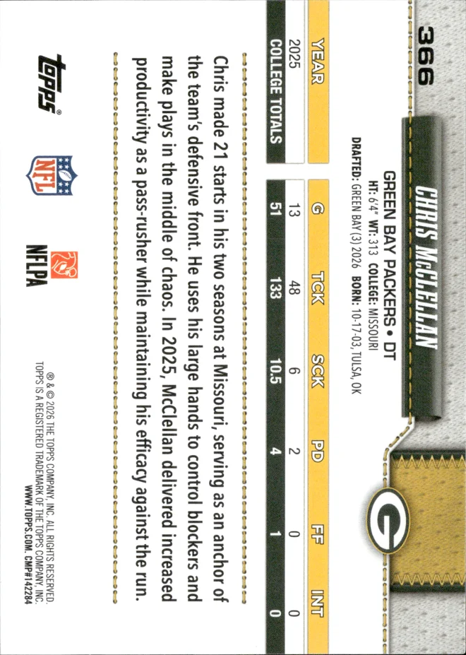 Chris McClellan card back