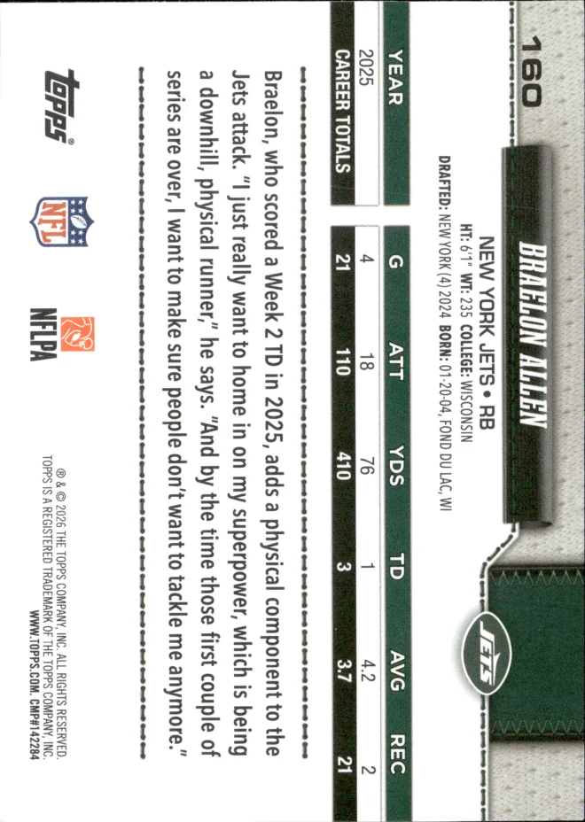 Braelon Allen card back