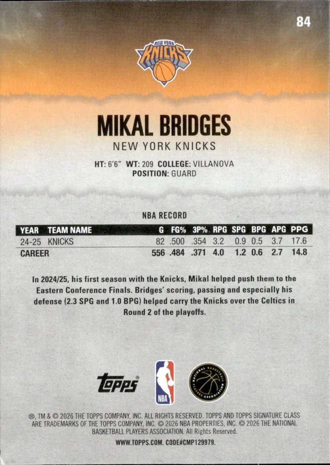 Mikal Bridges card back