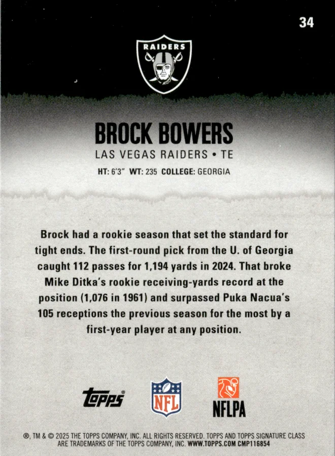 Brock Bowers card back