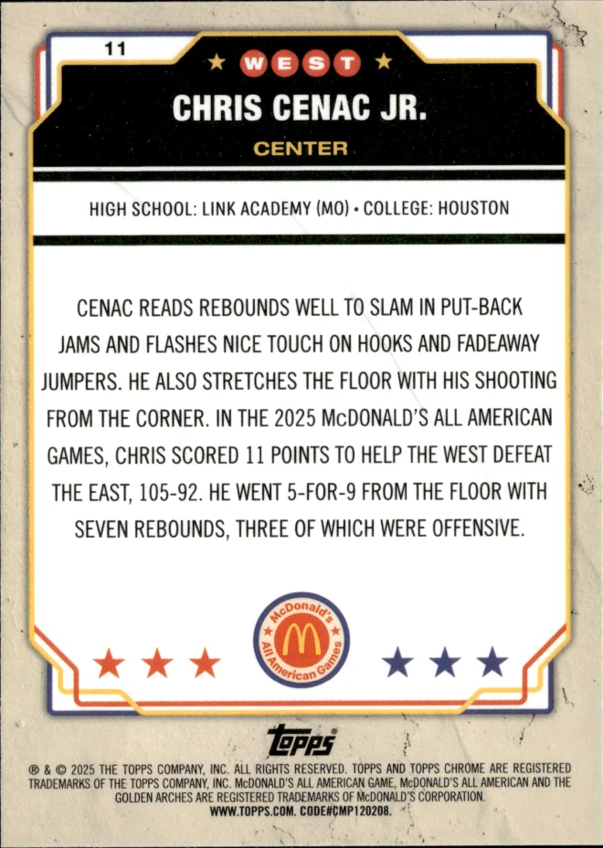 Chris Cenac Jr. card back