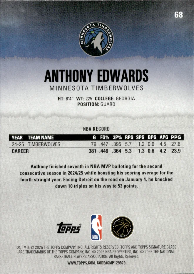 Anthony Edwards card back