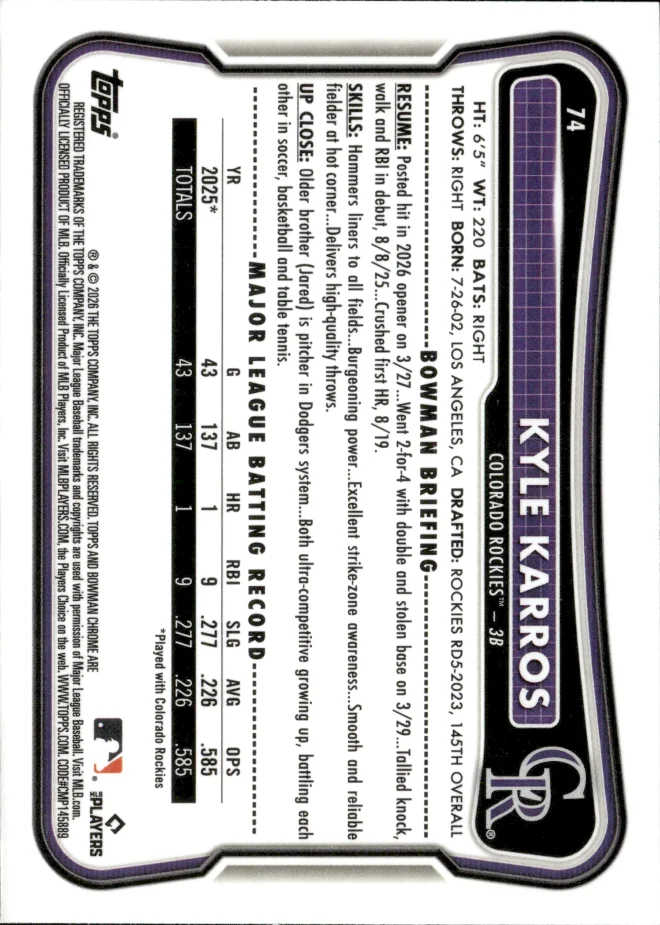 Kyle Karros card back