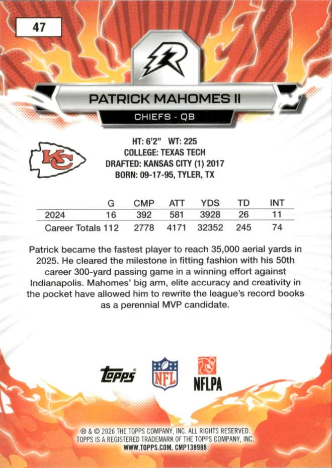 Patrick Mahomes II card back
