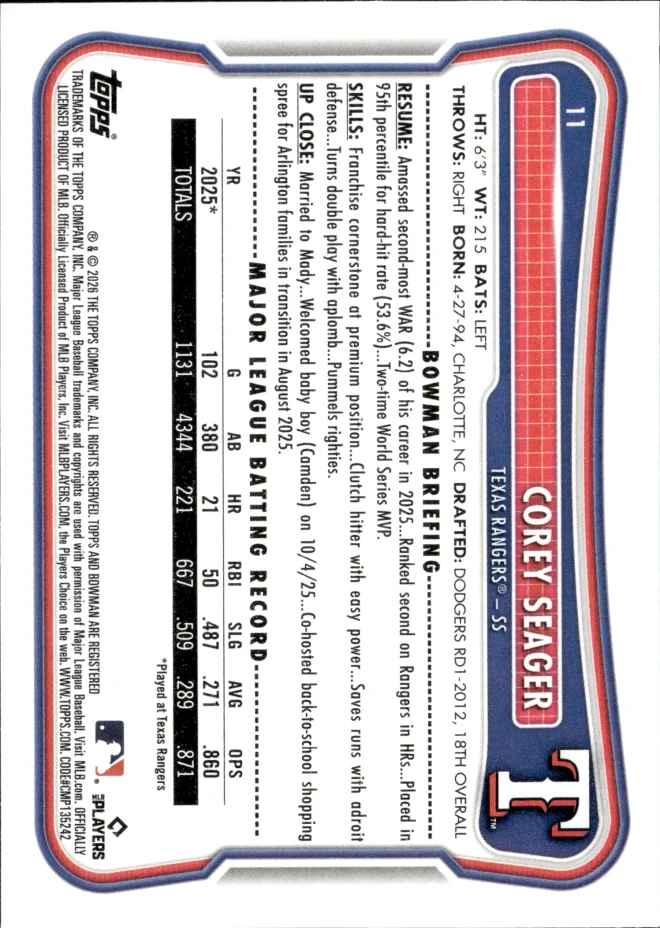 Corey Seager card back