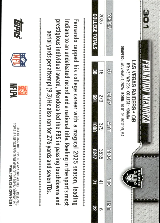 Fernando Mendoza card back