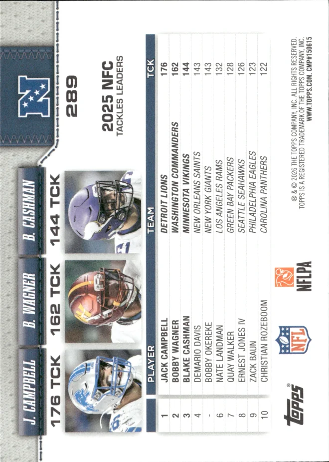 Jack Campbell / Bobby Wagner / Blake Cashman card back