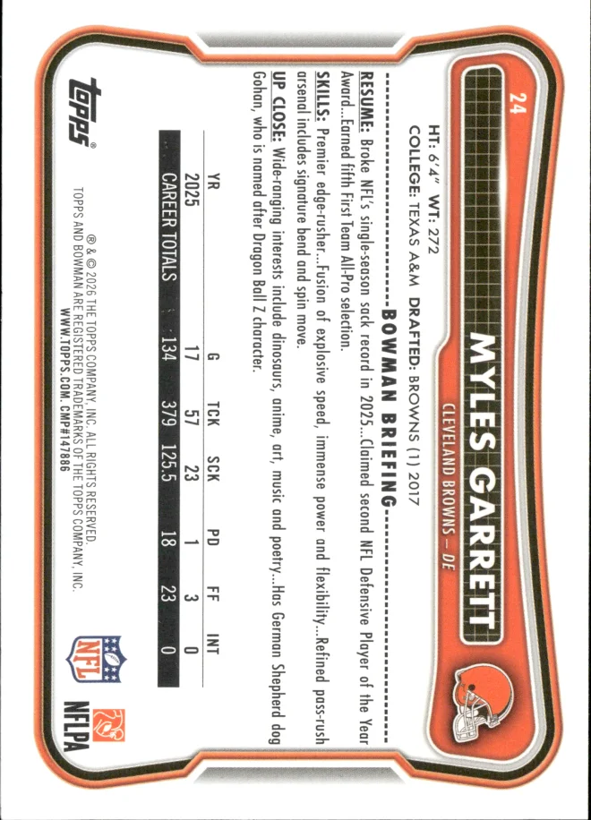 Myles Garrett card back