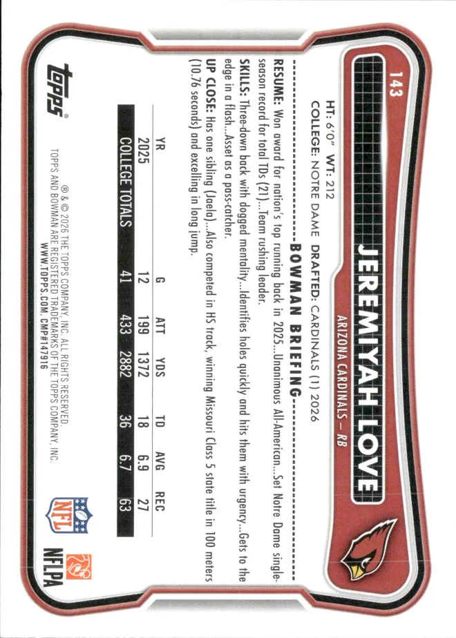 Jeremiyah Love card back