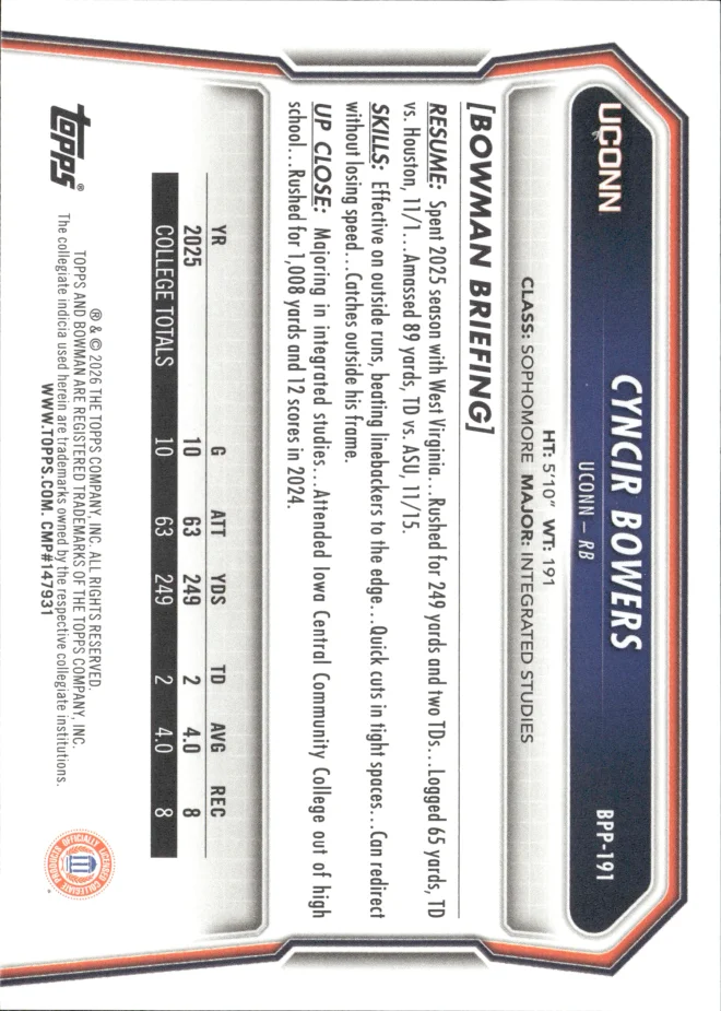 Cyncir Bowers card back
