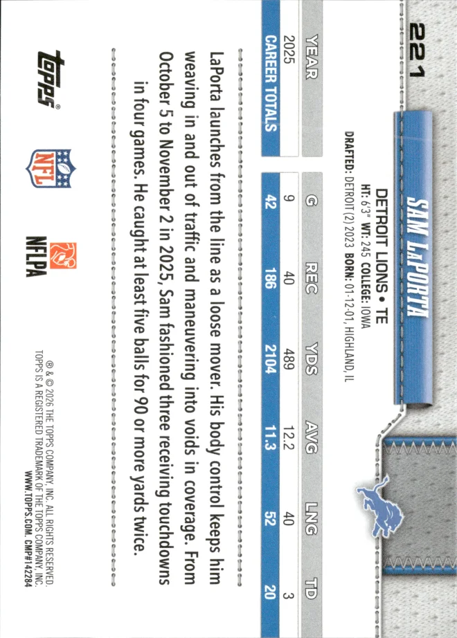Sam LaPorta card back