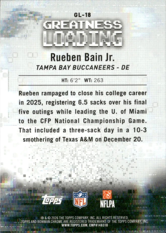 Rueben Bain Jr. card back
