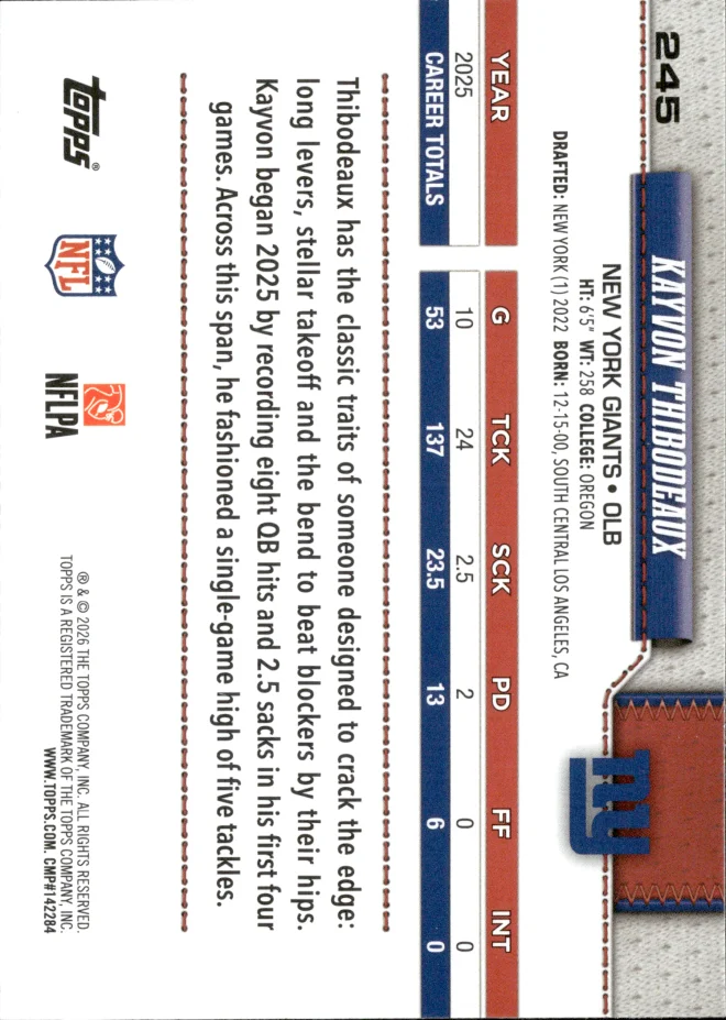 Kayvon Thibodeaux card back