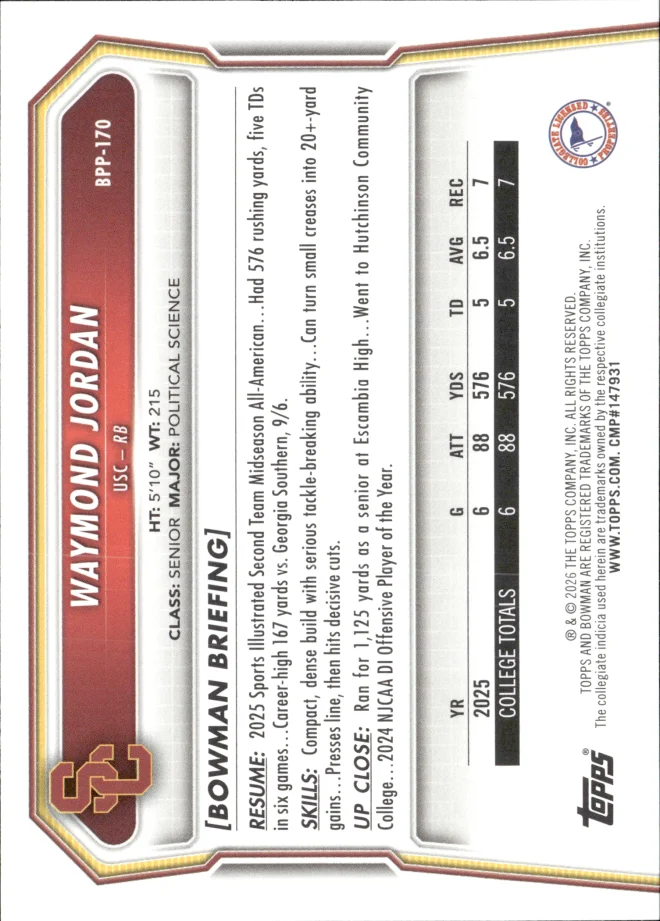 Waymond Jordan card back
