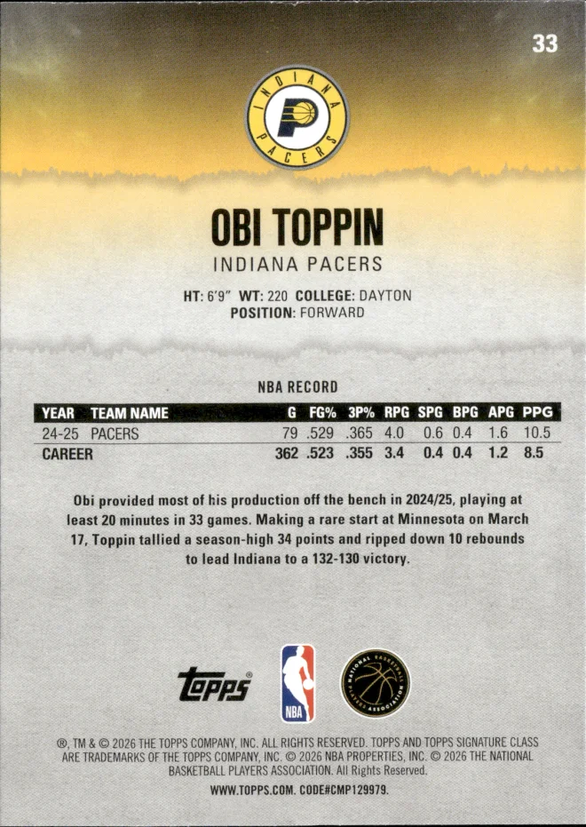 Obi Toppin card back