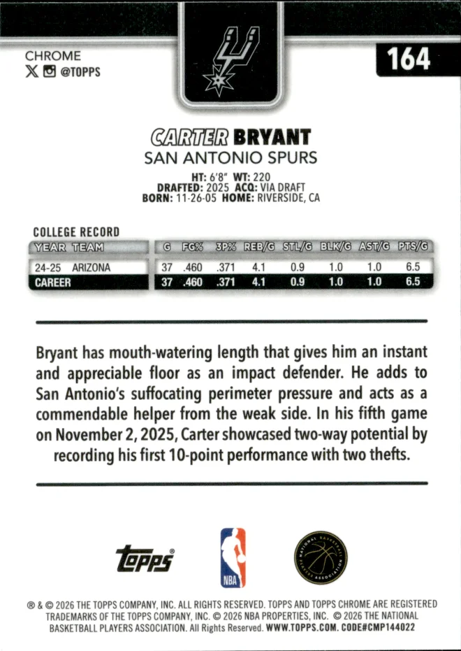 Carter Bryant card back
