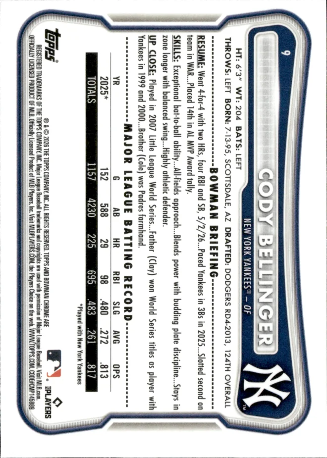 Cody Bellinger card back