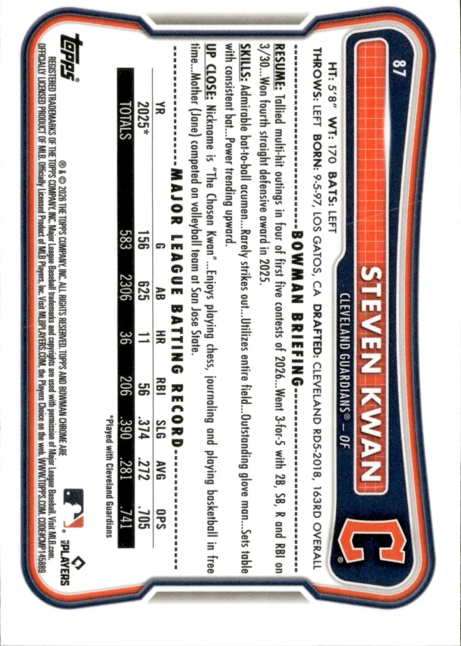 Steven Kwan card back