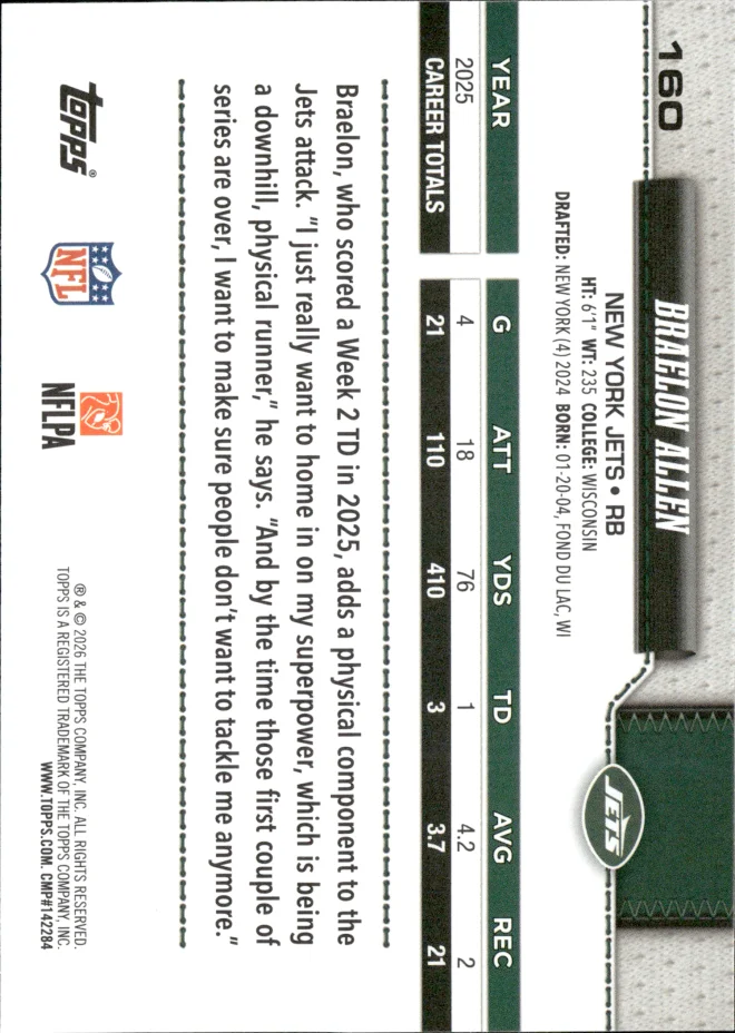 Braelon Allen card back
