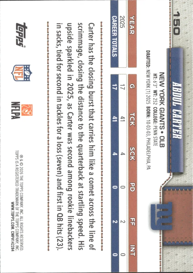 Abdul Carter card back