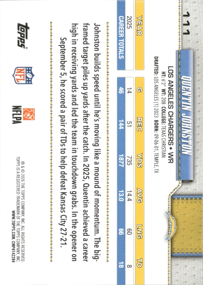 Quentin Johnston card back