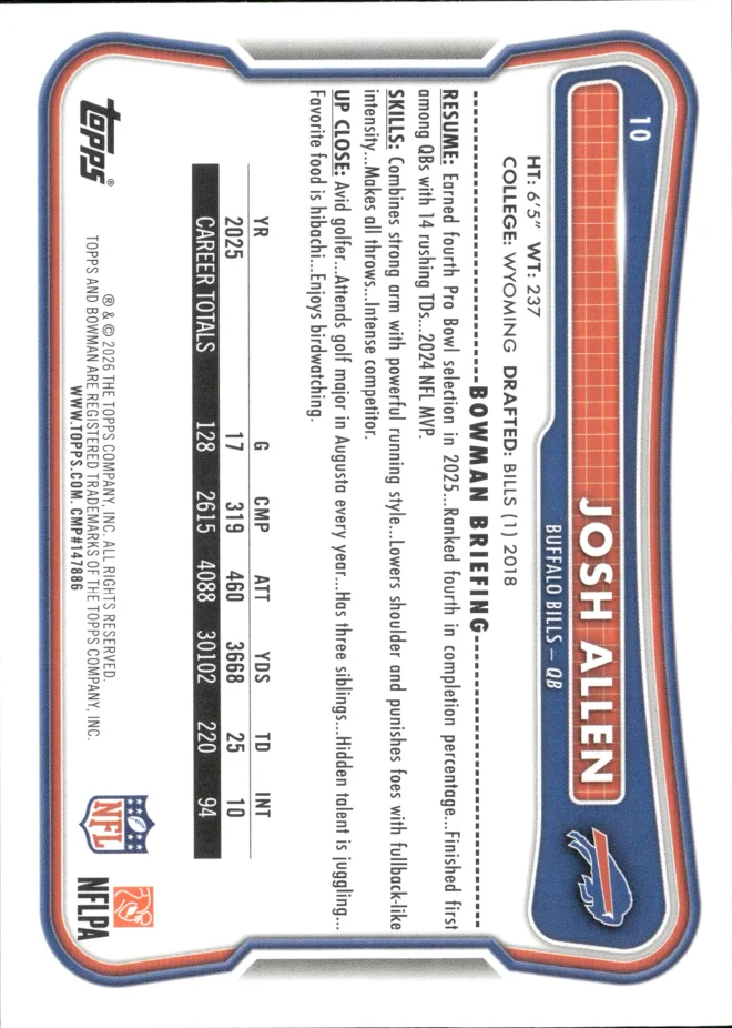 Josh Allen card back