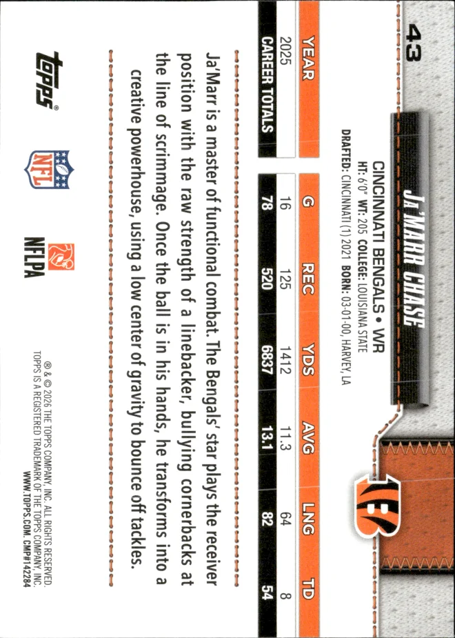 Ja'Marr Chase card back