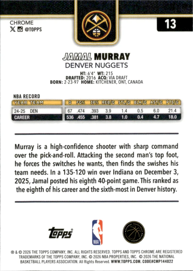 Jamal Murray card back