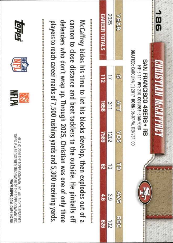 Christian McCaffrey card back