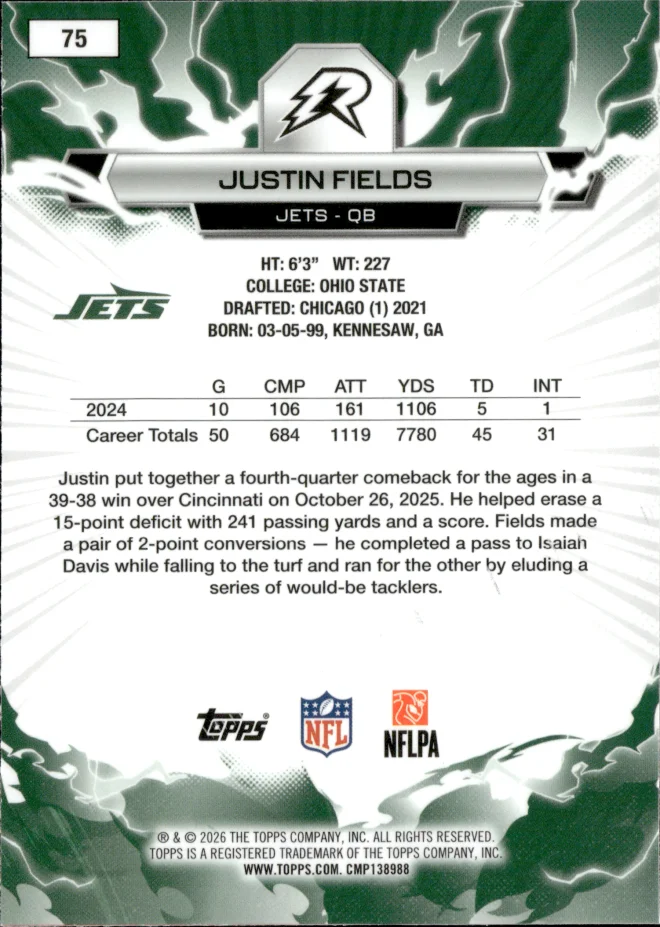 Justin Fields card back