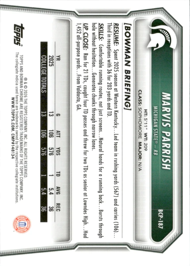 Marvis Parrish card back