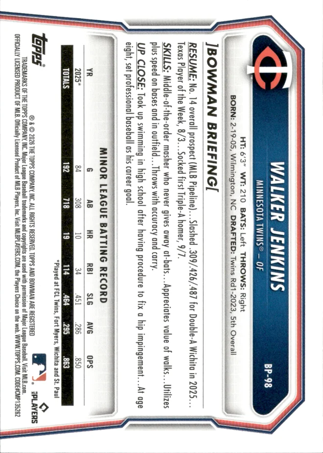 Walker Jenkins card back
