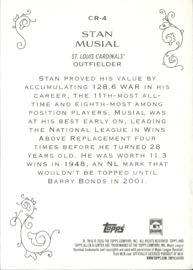 Stan Musial card back