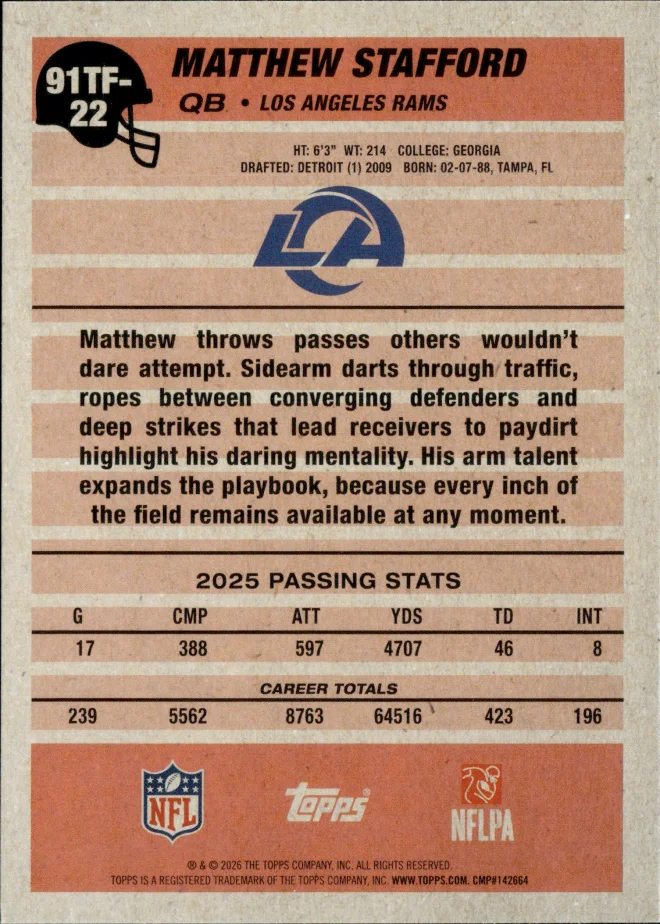Matthew Stafford card back