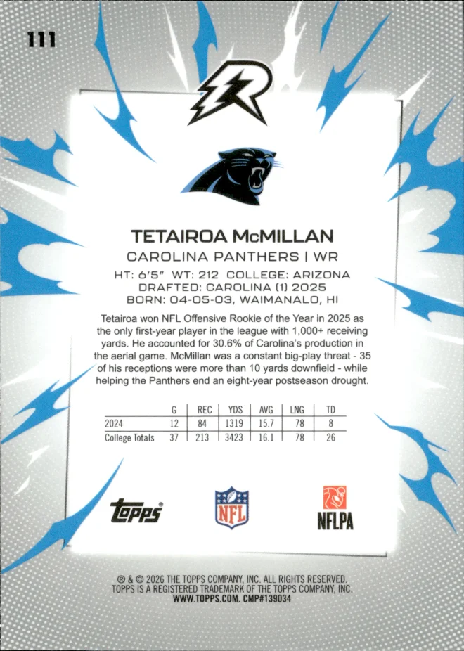 Tetairoa McMillan card back