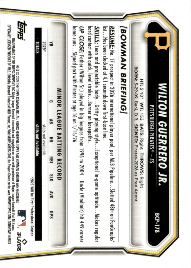 Wilton Guerrero Jr. card back