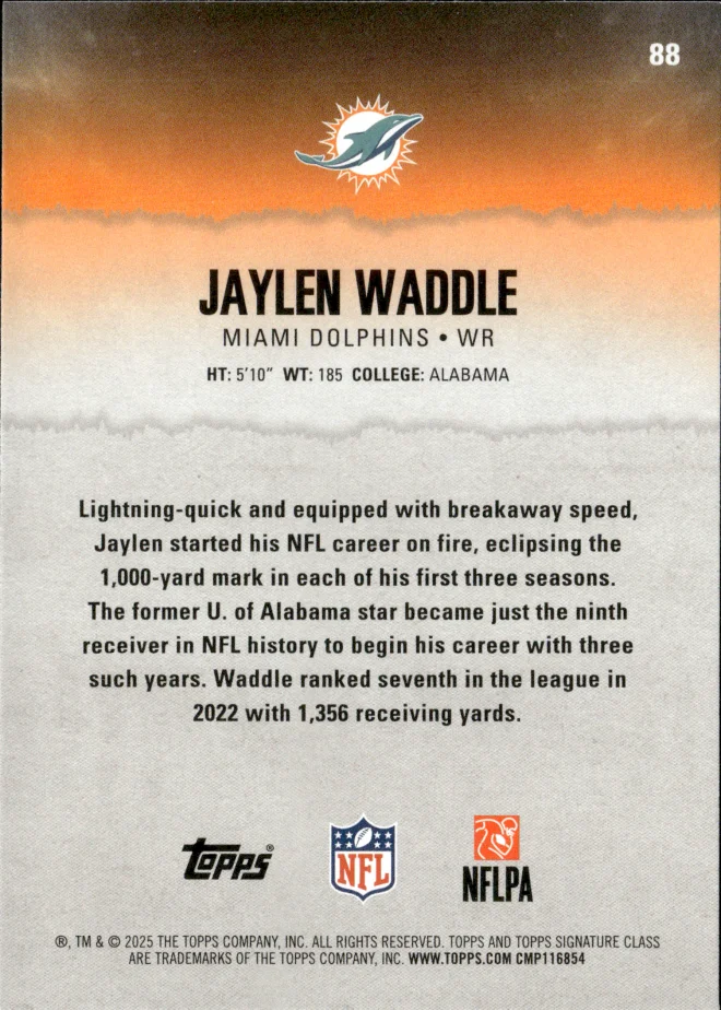 Jaylen Waddle card back