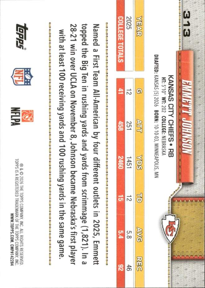 Emmett Johnson card back