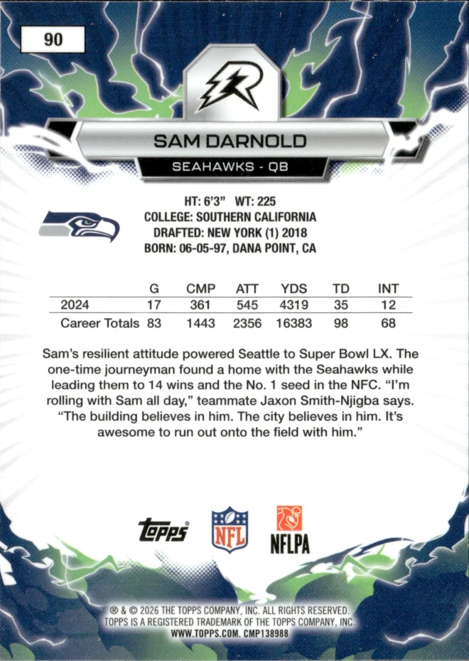 Sam Darnold card back