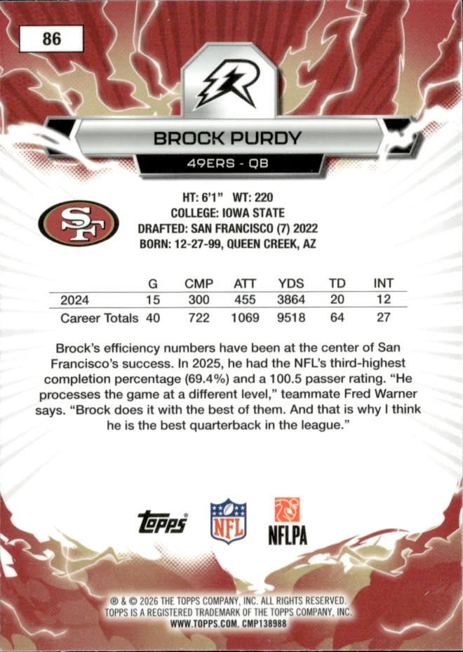 Brock Purdy card back