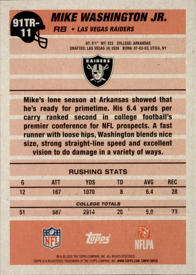 Mike Washington Jr. card back