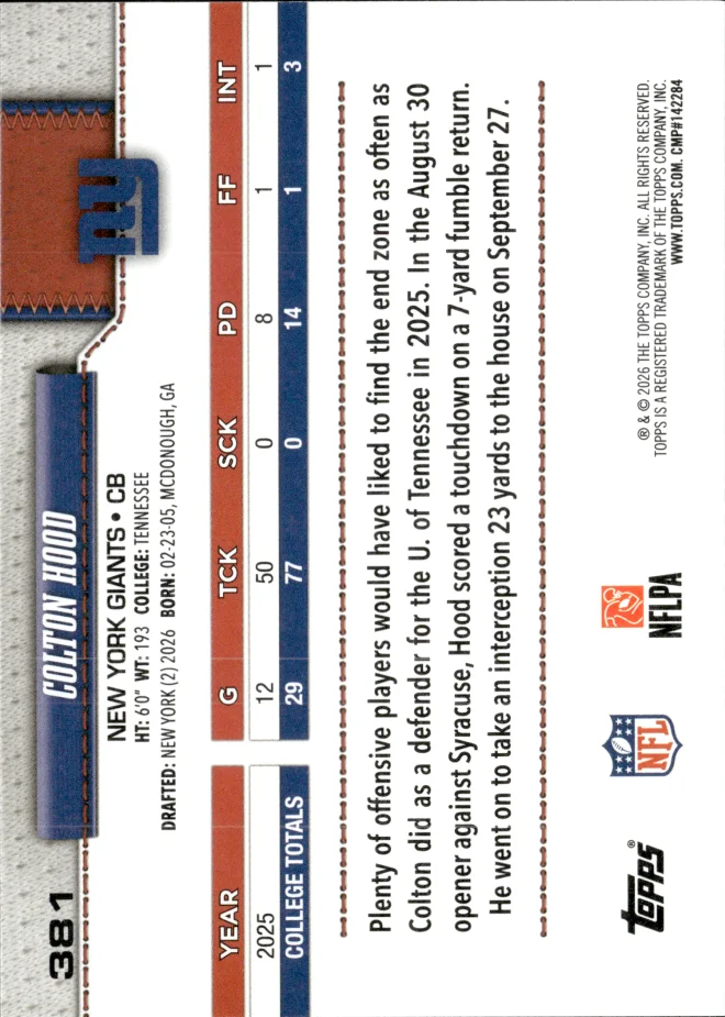Colton Hood card back