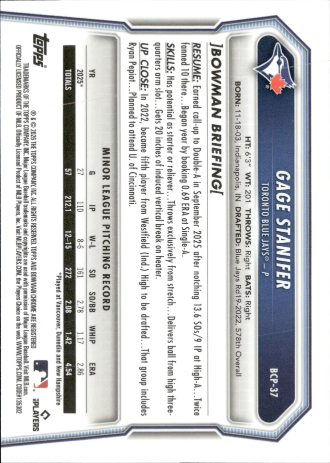 Gage Stanifer card back