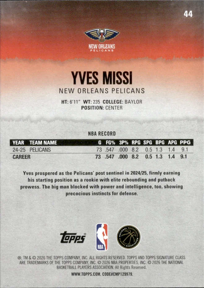 Yves Missi card back