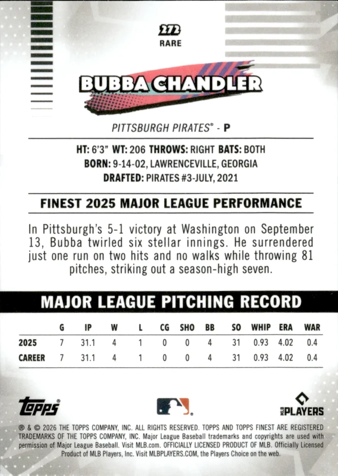 Bubba Chandler card back