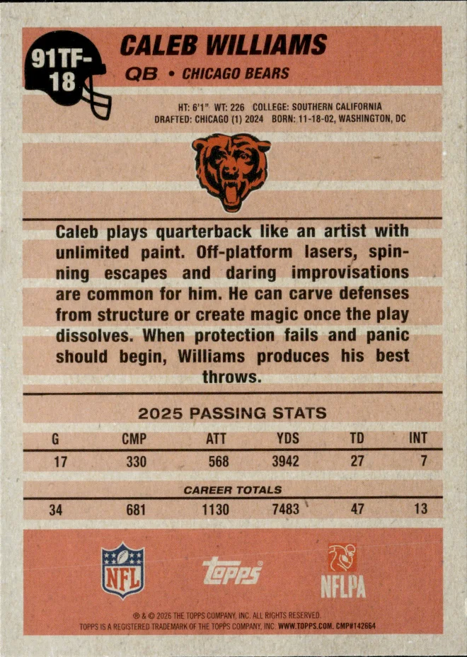 Caleb Williams card back