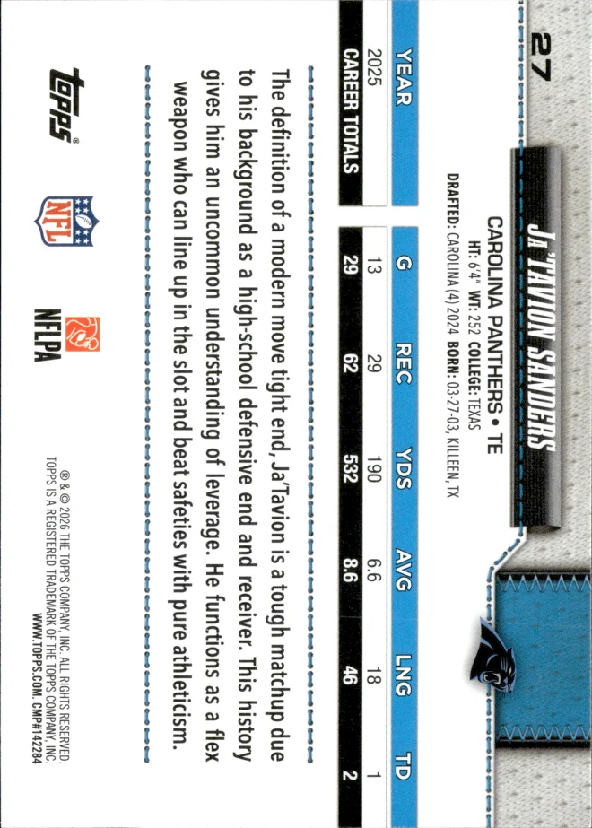 Ja'Tavion Sanders card back