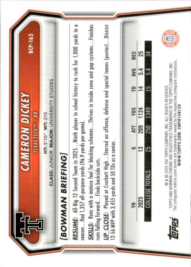 Cameron Dickey card back